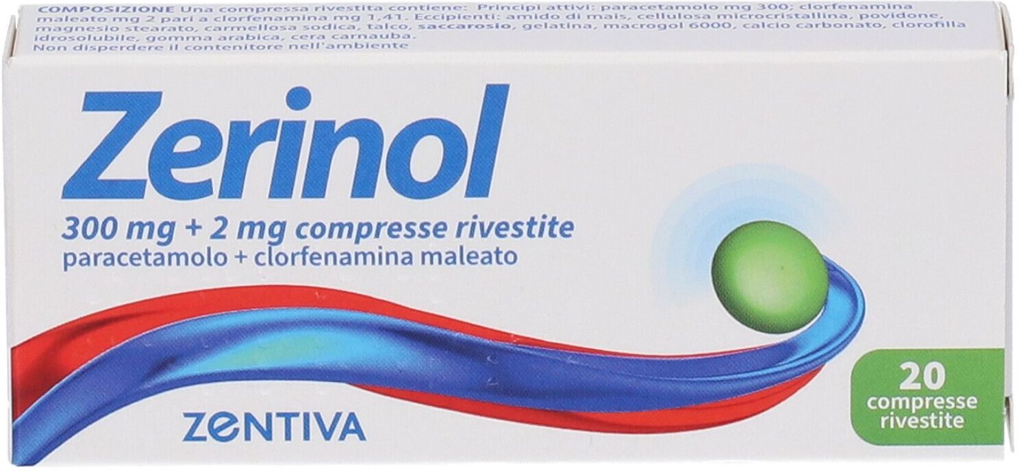 ZENTIVA ITALIA Srl Zerinol 300mg, Paracetamolo + 2mg Clorfenamina Maleato, 20 Compresse Rivestite