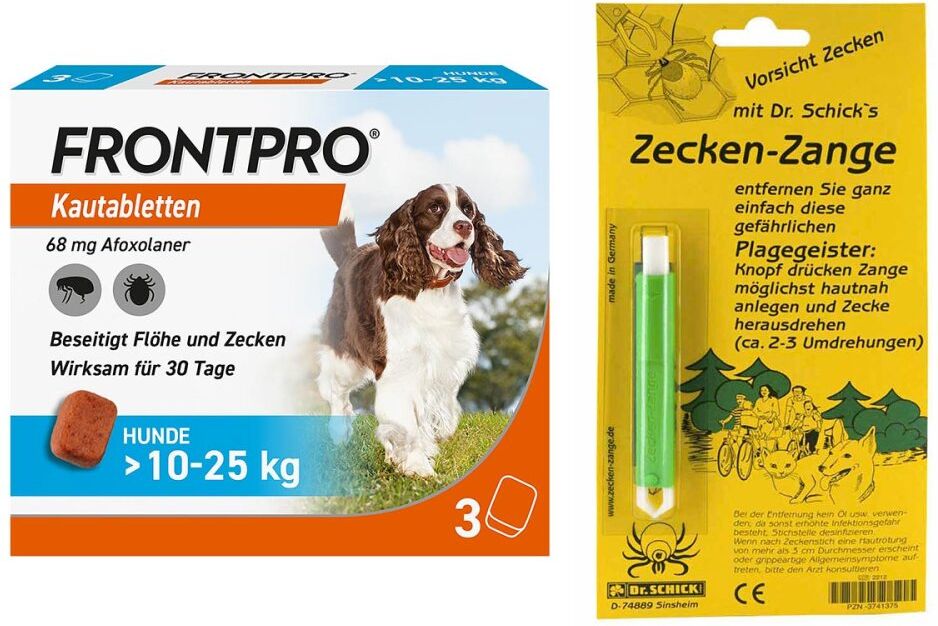 Frontpro Kautabletten >10-25 kg 3stk + Zeckenzange 1stk 1Pck
