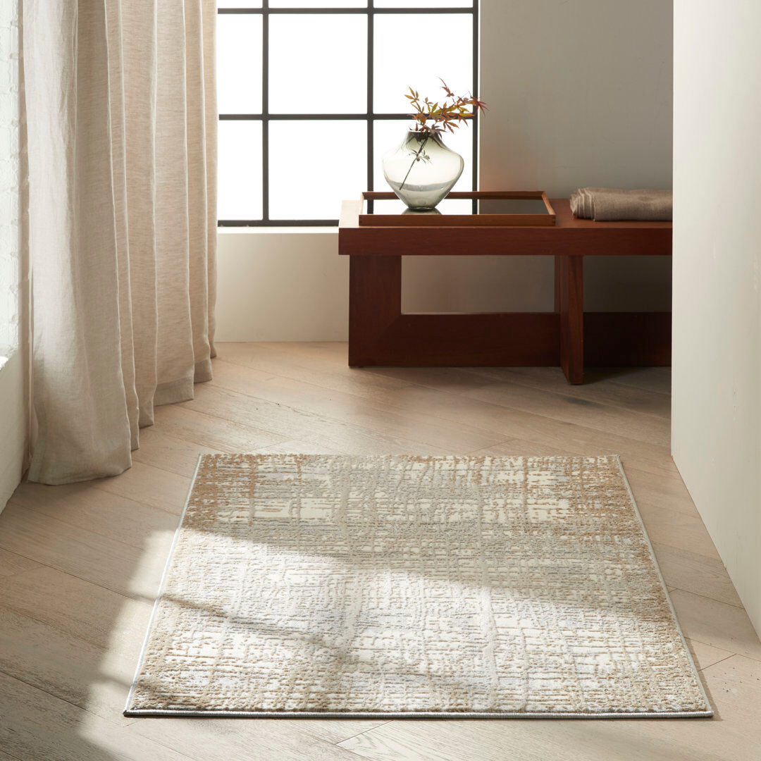 Calvin Klein Rush Abstract Area Rug Ivory/Taupe Rectangle 97cm x 152cm