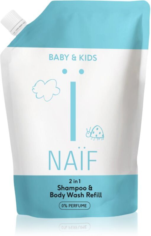 Naif Baby & Kids 2-in-1 gel nettoyant et shampoing pour bébé sans parfum Reffil 500 ml