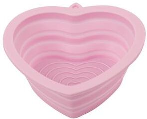 Market Central Heart Shaped Foldable Silicone Dog Bowl With Lanyard Portable Travel Pet Bowl pink