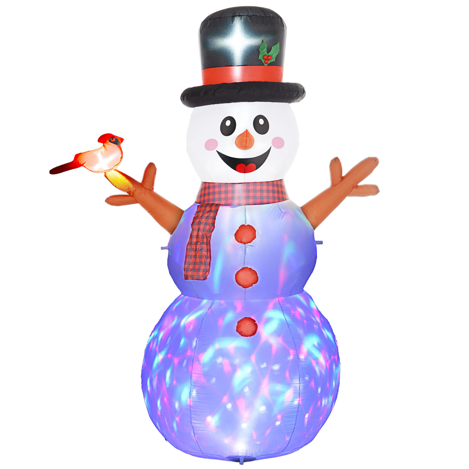 Outsunny Zelfopblaasbare Grote Sneeuwpop met LED-verlichting, Weerbestendig Polyester, Kerstdecoratie, Hoogte: 2,40 m