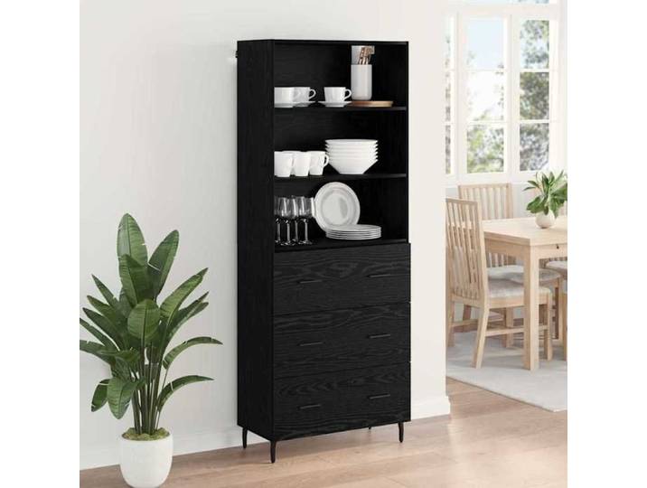 Noir Buffet haut CHIC Haut Armoire rectangulaire 1 PC avec tiroir Chêne noir 69 5x34x180 cm N16365