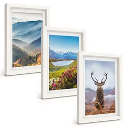 BILDER SET 3er Set - 20x30 cm Weißer Rahmen - Natur des Bergseehirsches