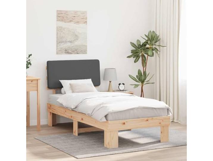 Gepolstertes Kopfteil Kiefernholz Modernes Design Dunkelgrau 100 x 200 cm Bettgestell mit gepolstertem Kopfteil Dunkelgrau 100x200 cm Massivholz Kiefer Plattform Lattenrost Ohne Boxspring