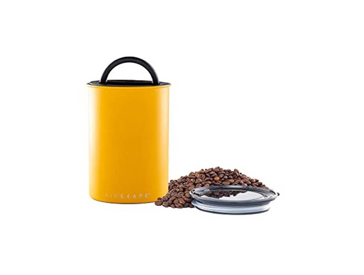Planetary Design Airscape Edelstahl-Kaffeebehälter – Vorratsbehälter für Lebensmittel – Patentierter luftdichter Deckel – Überschüssige Lufterhaltung der Lebensmittelfrische (Medium, Mattgelb)