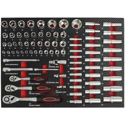 Profi Werkzeugeinlage Werkstattwagen 80 tlg. Steckschlüsselsatz Mechaniker Set 51x40x5 cm rot