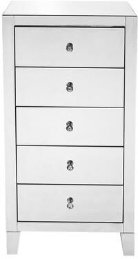 Indigo Home 5 Drawer Chest 24 in x 18 in x 45 in. in Clear Mirror