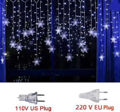 Inspire Essentials SnowGlow 3.2 M Snowflake LED Curtain Lights Waterproof Holiday Fairy String Decor us Plug 110v blue