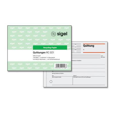 sigel® Quittung RC021, DIN A6 quer, 100 Blatt, Recyclingpapier mit Sicherheitsdruck