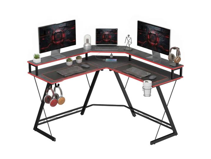 Gisaae Computertisch, 128 cm eckschreibtisch mit monitorständer, 2 Usb, Schwarz, 128x88x128 cm, Büromöbel, Schreibtische, Computertische