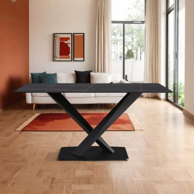 ZWYO HOSIMU "63"" Modern Sintered Stone Dining Table, Rectangular Kitchen Table with Metal X-Leg Base for 6"