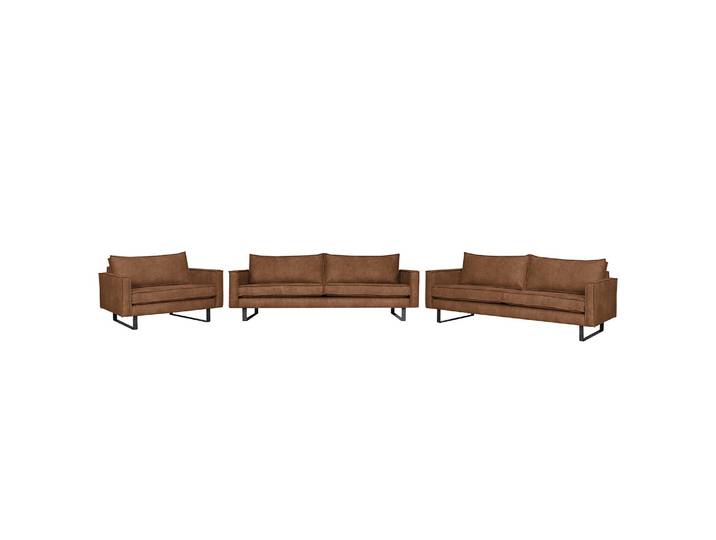 Polstergarnitur Liel - 3-2-1 Braun/Cognac Microfaser Priya 222 x 84 x 94cm Industrial