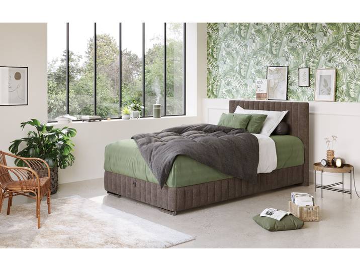 Boxbett, Braun, 148x210 cm, 100% Polyester, Inkl. Topper & Bettkasten, Modern, Cotta