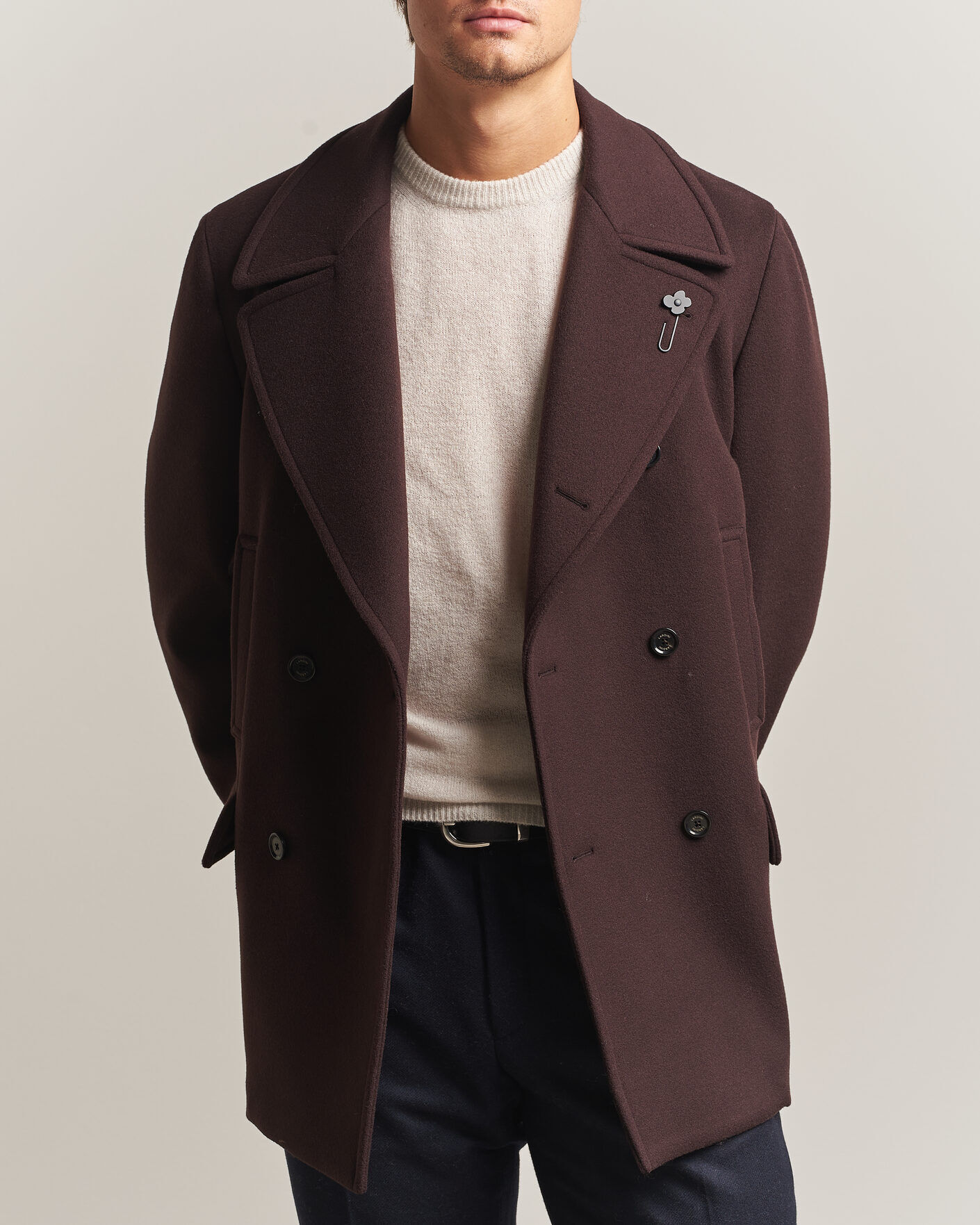 Lardini Wool Peacoat Brown men 54 Brun