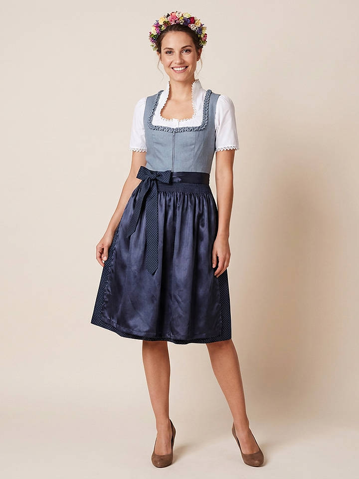 Almsach Dirndl in Dunkelblau/ Hellblau - 40