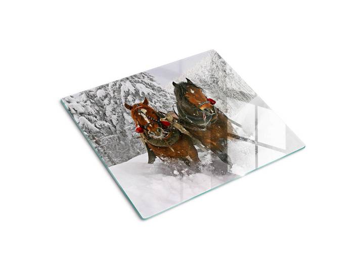 Tulup Glasplatte 60x52 cm Schlittenfahrt, Dunkelbraun, Glas, 60x52 cm, Küchenzubehör, Schneidebretter