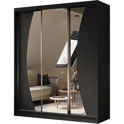 KLEIDERSCHRANK mit Spiegel-Schiebetüren und Aluminium-Leisten - VOXI - 180 cm Schwarz