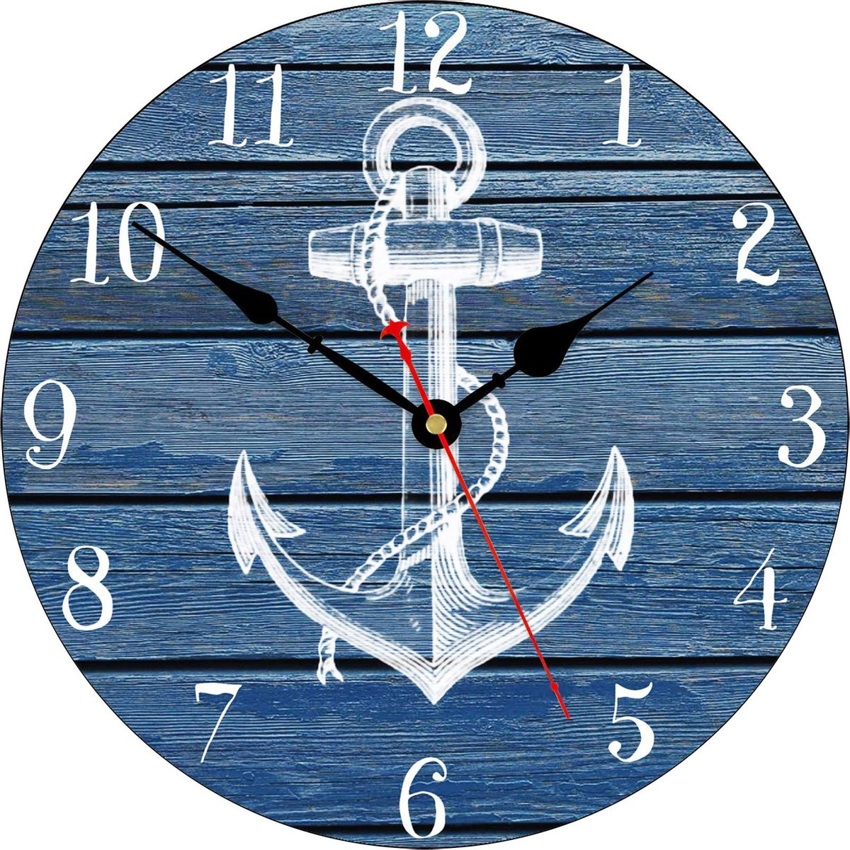 Omgoods Nautische Wandklok Blauw Wit 20 cm Zonder Tikgeluid