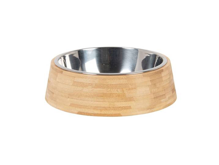 Futternapf aus Edelstahl mit Holzständer D14cm