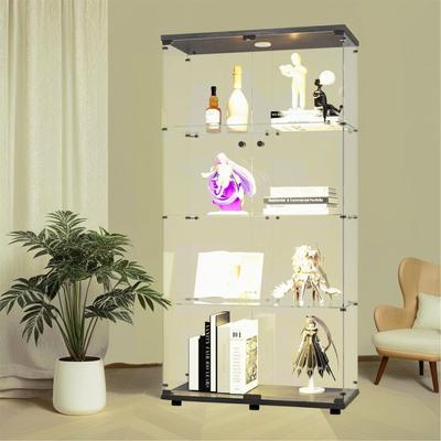 DEVERA Lighted Two Door Glass Cabinet Glass Display Cabinet