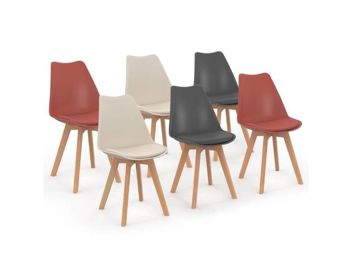 IDMARKET Lot de 6 chaises de salle à manger SARA scandinaves gris foncé x2 terracotta x2 beige x2
