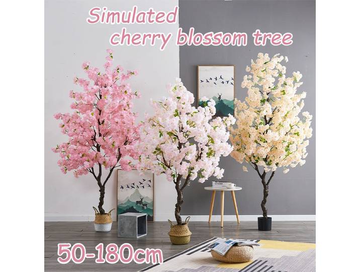 Arbre artificiel de cerisier en pot de 50-180 cm pour la décoration paysagère intérieure, fausse fleur, plantes en pot sur pied