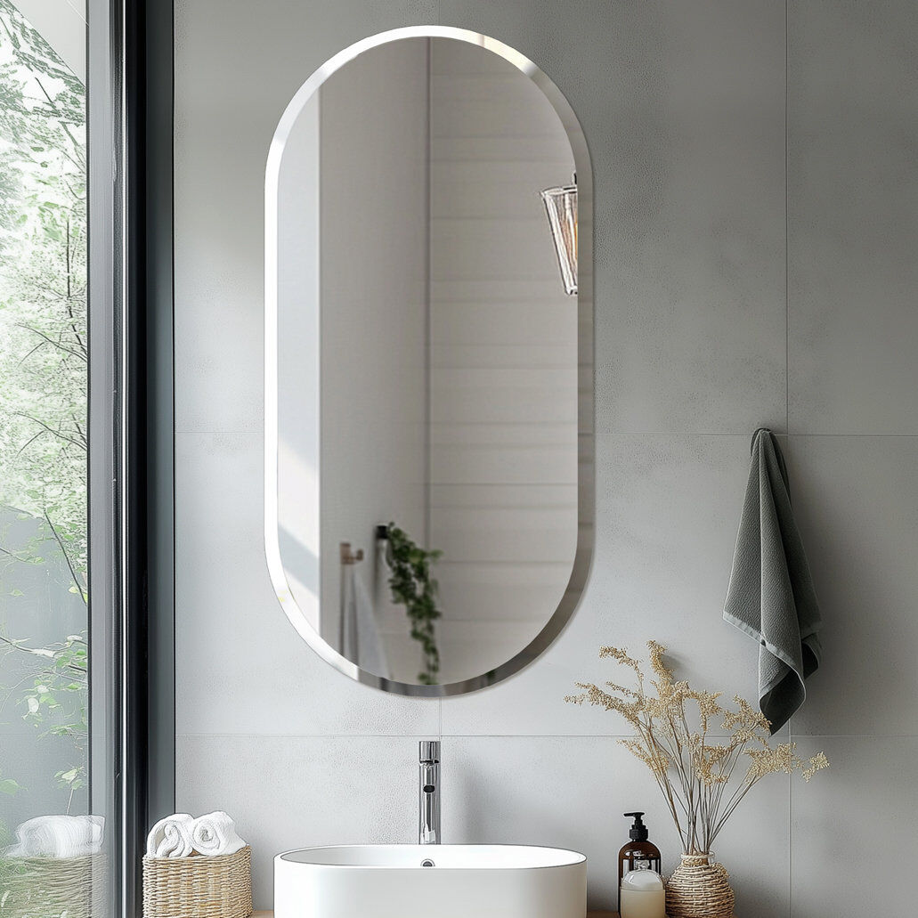 17 Stories Rithi Long Oval Flat Wall Mirror Silver 120cm x 60cm