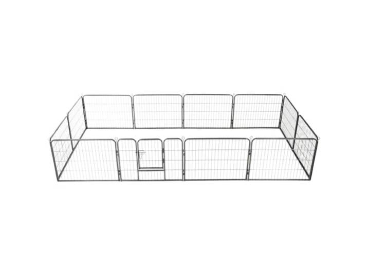 Hunde-Laufgitter 60 x 80 cm 12 Paneele Stahl Schwarz pulverbeschichteter Pulverbeschichteter Stahl, 12 Paneele, Klapptür mit Sicherheitsriegel, Erdspieße inklusive, für Innen- und Außenbereich