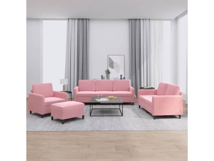 HEFZGDB 4-TLG. Sofagarnitur Rosa Samt mit weichem Velours und robustem Metallgestell, bequem gepolstert inklusive vielseitigem Hocker für Entspannung und zusätzlichen Sitzplatz,