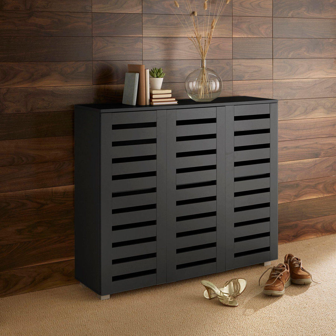 17 Stories Oslo Large 3 Door 15 Pair Hallway Shoe Storage Cabinet Black 15