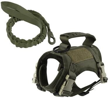 Uplift Essentials Adjustable Tactical Cat And Puppy Harness With Leash For Secure Training Walks army Green