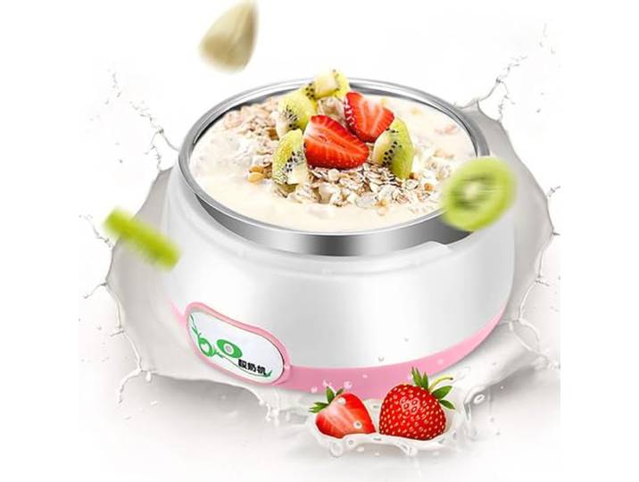 Joghurtbereiter, 1 l Edelstahl-Innenauskleidung, leicht zu reinigen, Plug-and-Play(Pink)