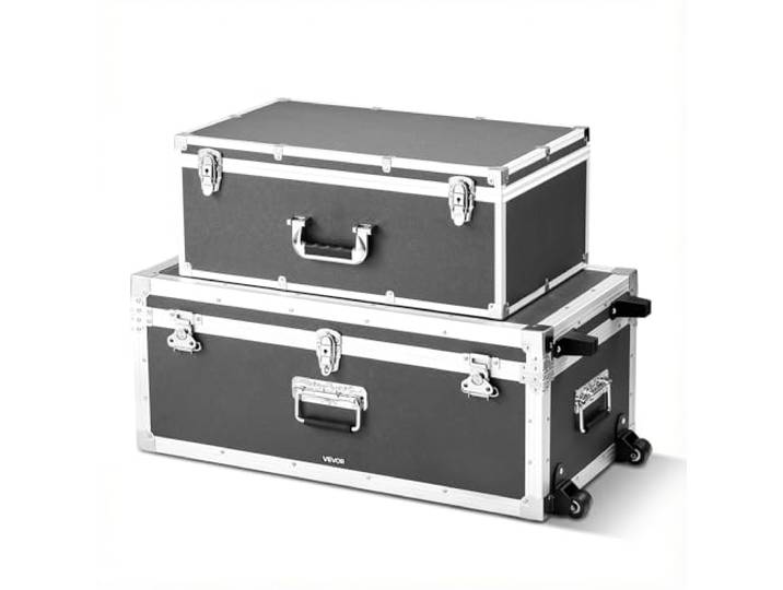 VEVOR Lot de 2 Caisses de Transport\, Coffre de Rangement à Roulettes avec 3 Poignées Métalliques\, Valises pour Déménagement\, Voyage\, Stockage d'Outils\, Cadre en Métal et Cadenas à Combinaison\, Grises