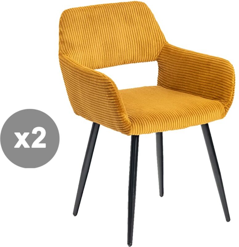 Meubles Cosy Lot de 2 chaises rembourrées avec pieds métalliques jaune Jaune 54x78x53cm