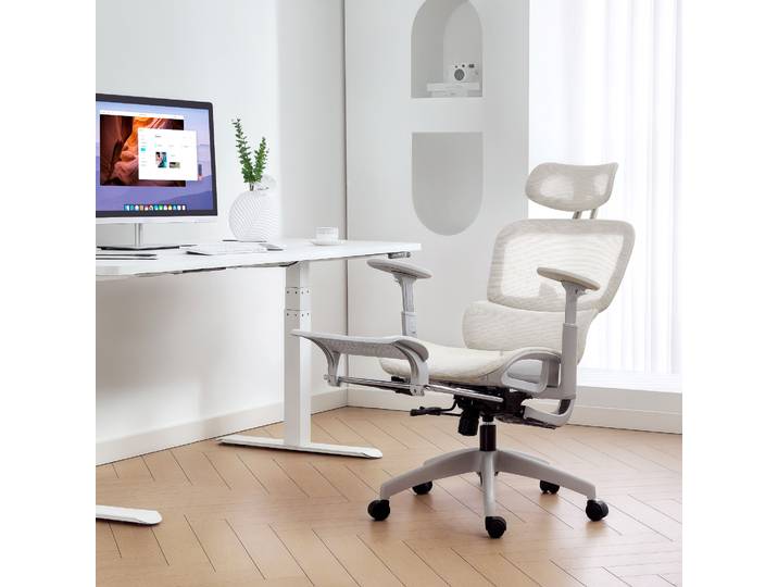 HOMCOM Chaise Bureau Ergonomique Maille Inclinable 135° Beige