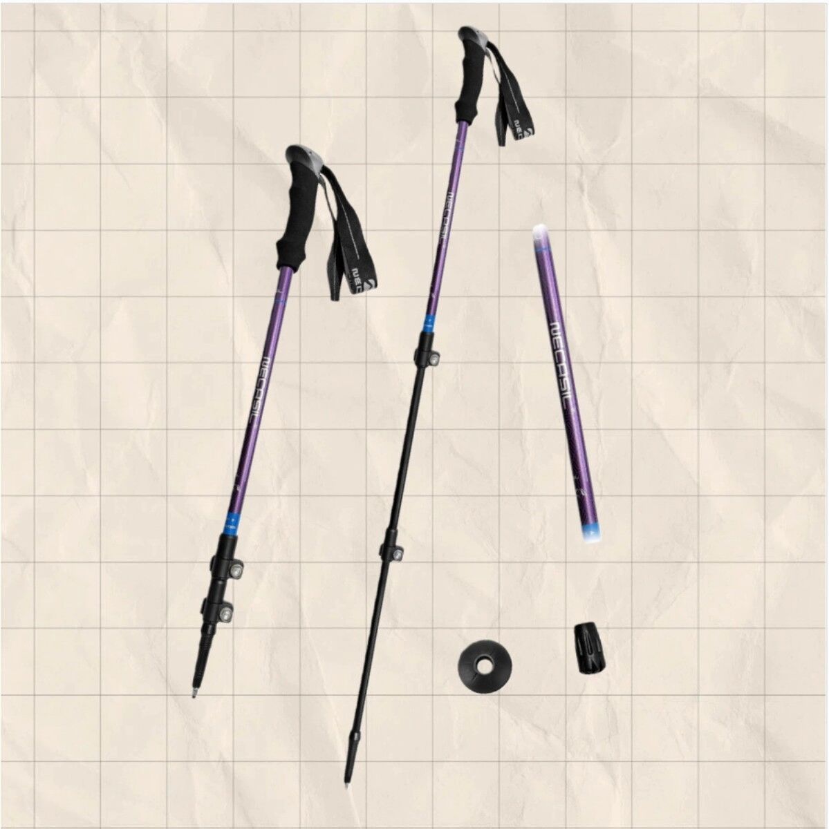 INF Bâton de trekking pliant antidérapant NECASILx3 - Bâton de randonnée réglable en aluminium à 3 sections Violet