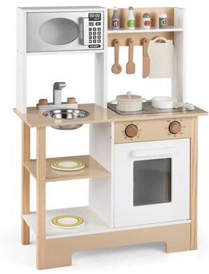 Costway Play Kitchen Wooden Toy Kitchen Playset with Chalkboard Birthday Gift for Kids Aged 3 +-White