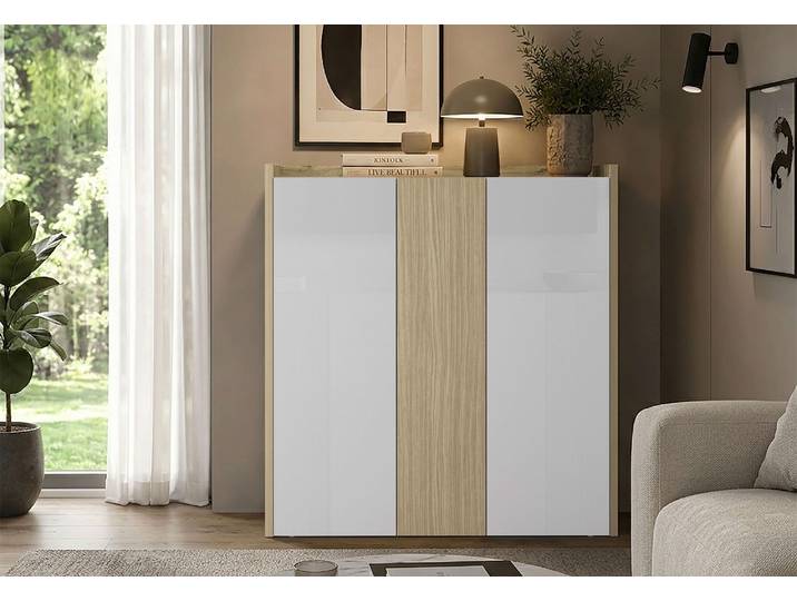 Highboard GOODPRODUCT Highboard ALTEA, Kommode, Schrank, Kredenz , braun (eiche chopin, weiß hochglanz lackiert), B:112,5cm H:120cm T:40cm, Sideboards, Highboard, Mit 3 Drehtüren, 6 Innenfächern, B.112,5 cm