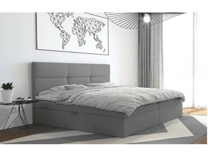 TRADA Boxspringbett 200x200 cm, TOP mit Bonallmatratze, Grau Modern Bett mit elegant gestepptes Kopfteil und Bettkasten