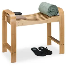Relaxdays Badhocker mit Griffen Hellbraun
