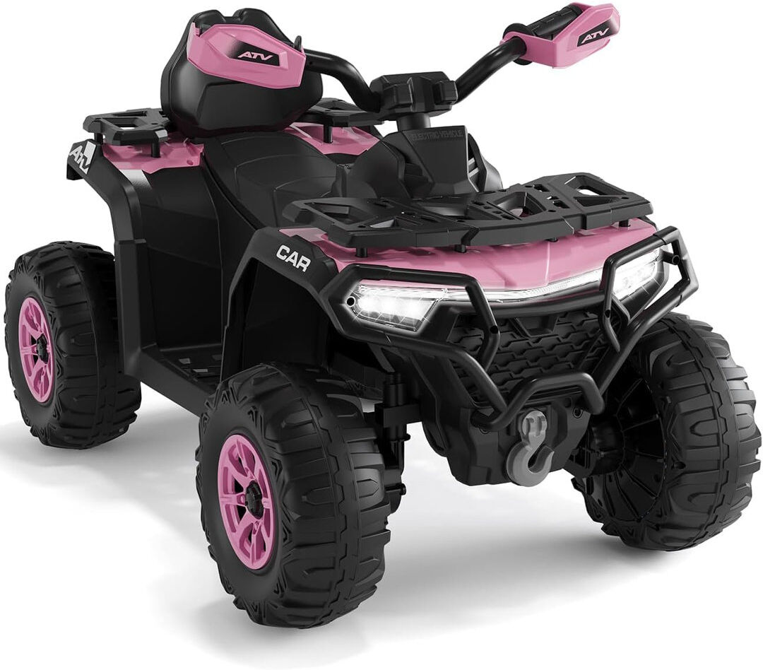 ZACOO 12V SMT-918 Kids Electric ATV Ride-On Toy Car with Parental Remote, Spring Suspension, Off-Road Anti-Skid Tires, Bluetooth Music, LED Lights & USB for Pink
