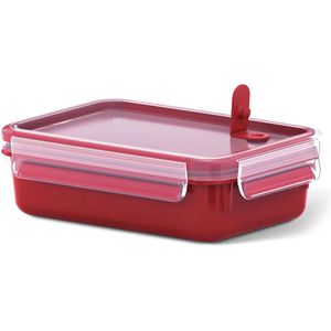 Emsa Mikrowellengeschirr Clip & Micro, rot, aus Kunststoff, Dose eckig, mit Dampfventil, 1 Liter
