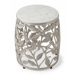 BEISTELLTISCH ALASSIO, Marmor, handgefertigt, Silber-Weiß, Ø 40 x 46 cm