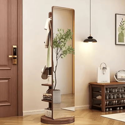 Inspire Curations 360 Degree Rotating Full Length Mirror With Coat Rack And Storage brown Without Wheels
