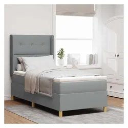 vidaXL, Boxspringbett, Boxspringbett Mit Matratze Stoff Hellgrau (100 x 200 cm)