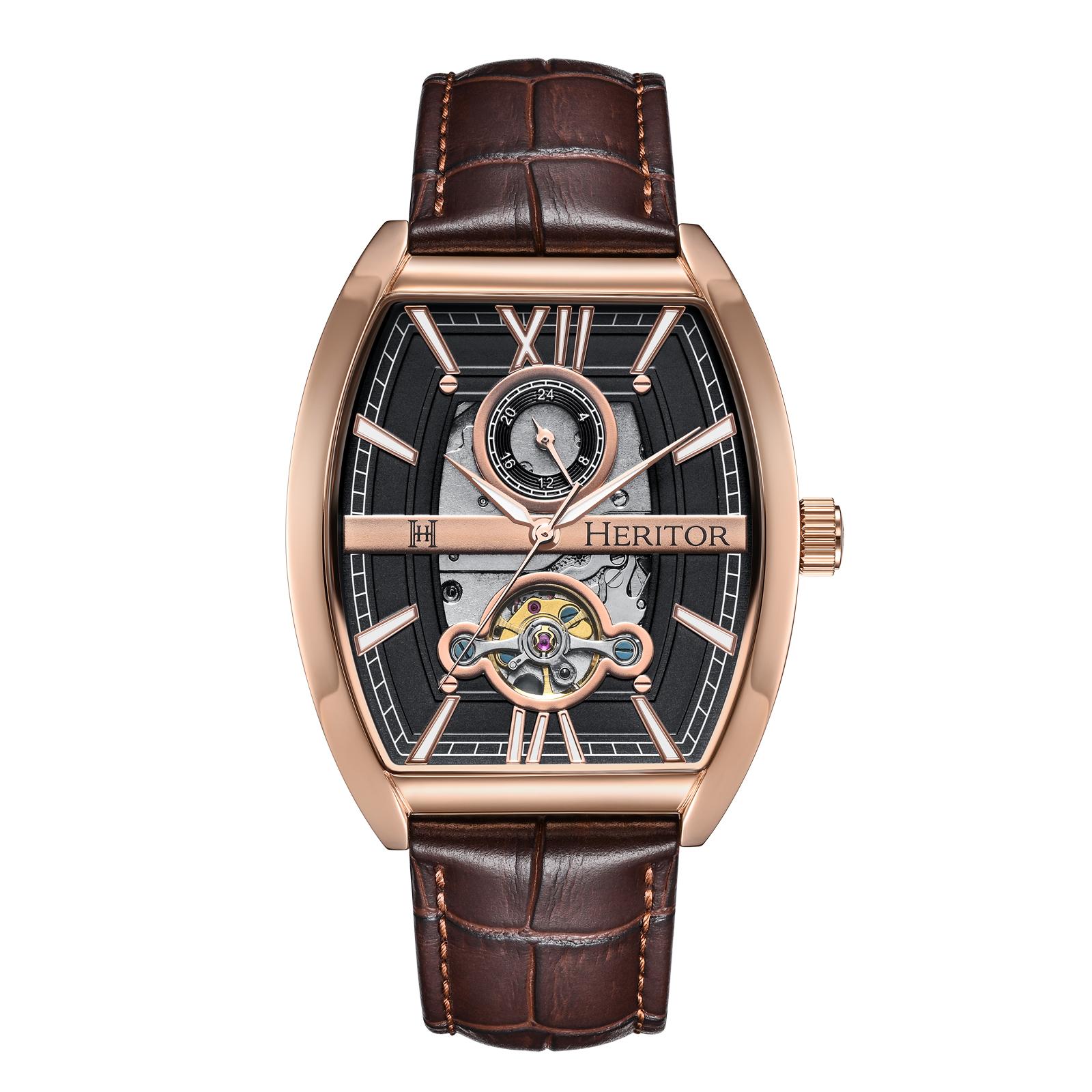 Heritor Automatische Masterson Semi-Skelet Veelzijdige Leren Band Horloge