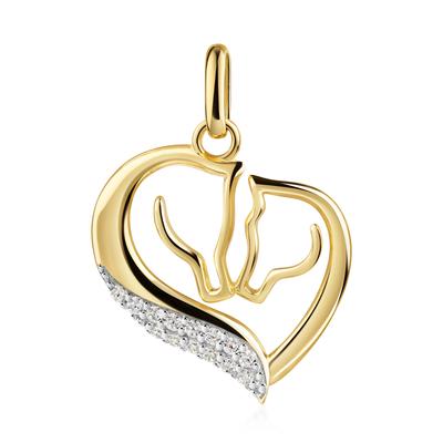 Kettenanhänger FIRETTI "Schmuck Geschenk Gold 333 Halsschmuck Anhänger Pferde Herz", gold (gelbgoldfarben, weißgoldfarben, kristallweiß, kristallweiß), Schmuckanhänger, Damen, Gelbgold 333, 1,05 g, Kettenanhänger, mit Zirkonia (synth.)