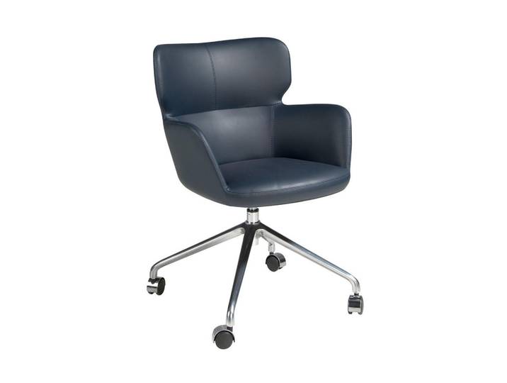 Angel Cerda Bürostuhl Modell 4110, blaues Kunstleder, 360° drehbar, Grau, Blau, Schwarz, Metall, Essen/Getränk, Füllung: Polyurethan (PUR),Polyurethan (PUR),Polyurethan (Pur), Freiform,Freiform, 58x80x59 cm, Büromöbel, Bürostühle, Drehstuhl