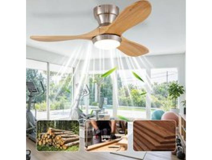 Modenuit Ventilateur de plafond encastrable 90 cm avec lumière LED télécommande 6 vitesses bois naturel